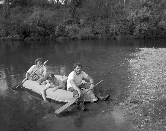 Family in raft at Tom Groggin